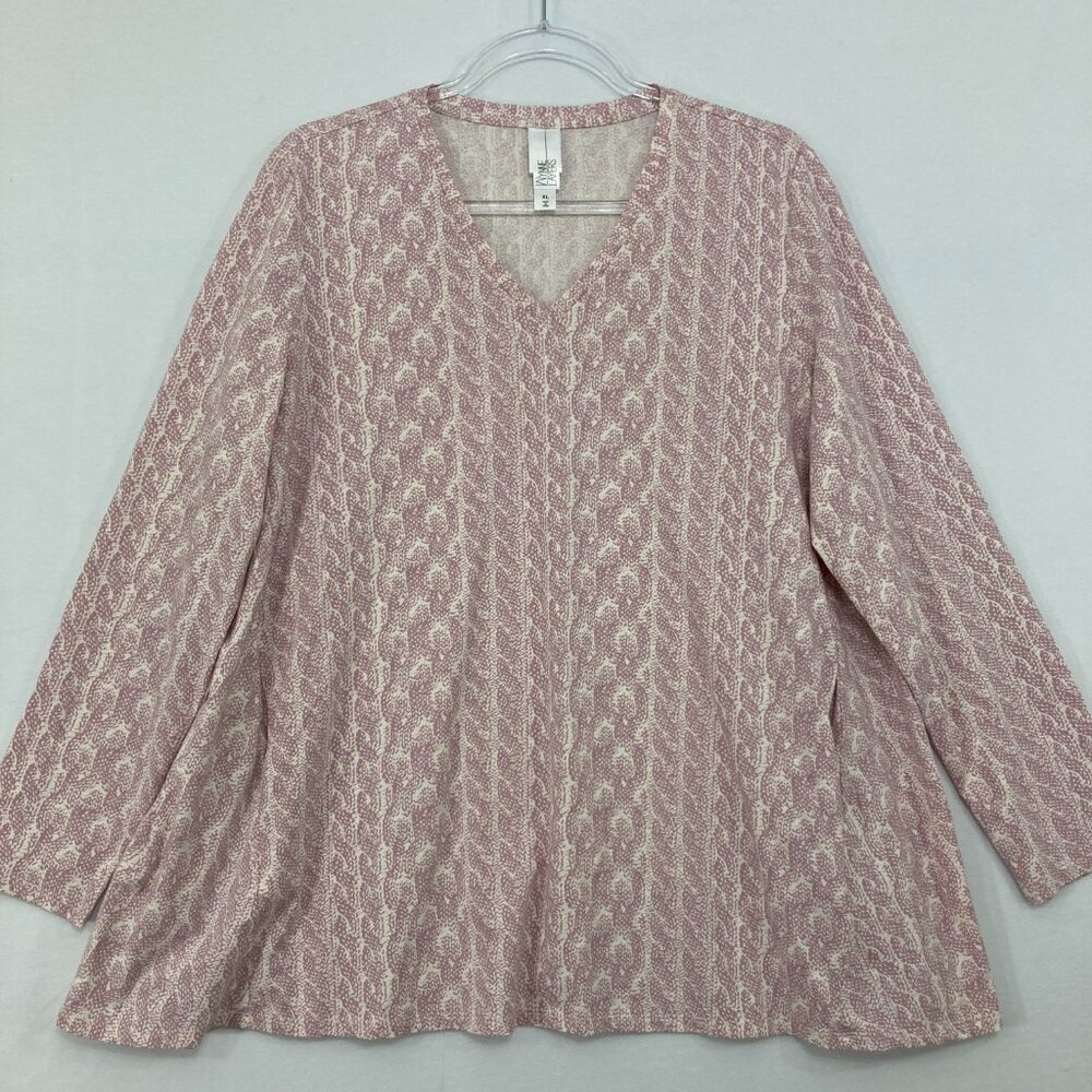 Wynne‎ Layers size XL Pink Cream Asbtract V Neck Stretch Pockets Casual Blouse